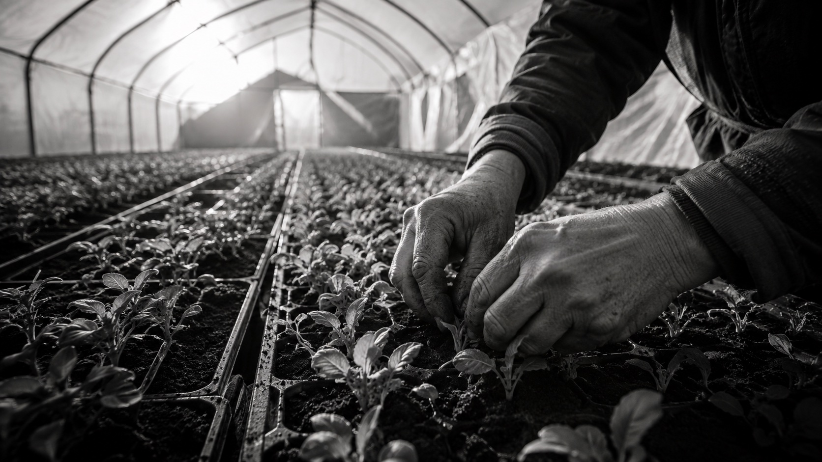 Greenhouse interior at dawn