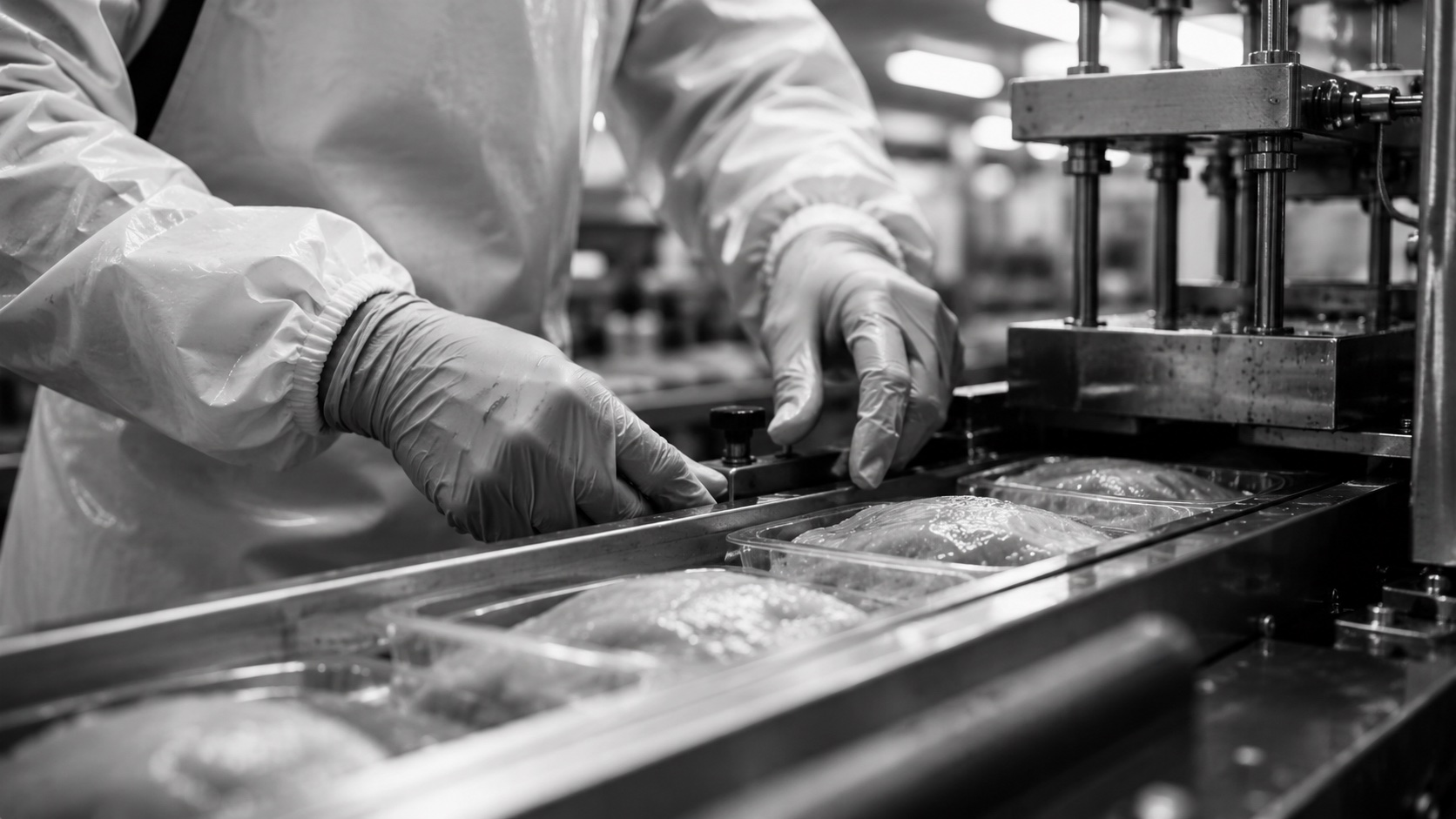 Processing line worker hands
