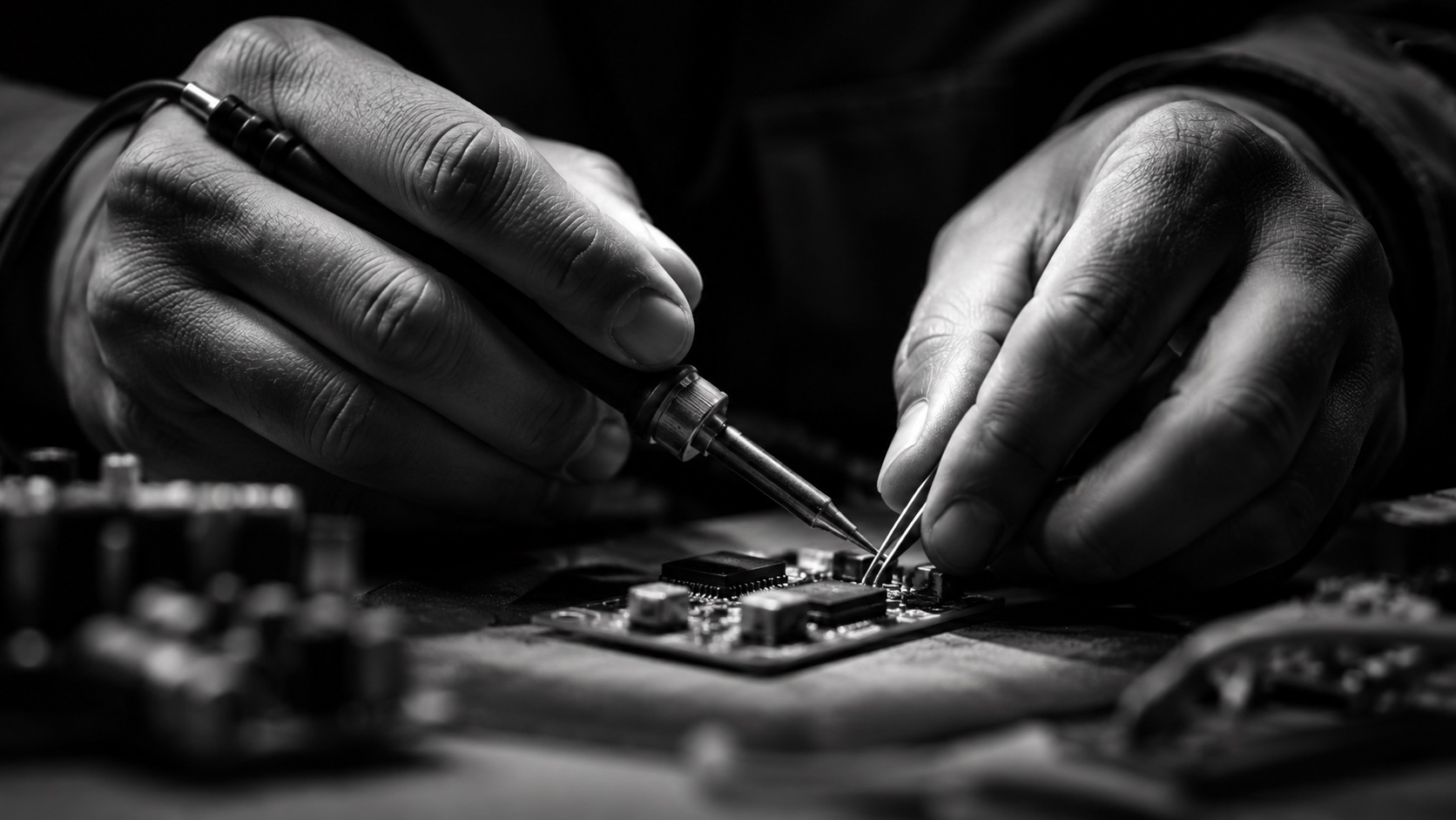 Assembly worker hands close-up
