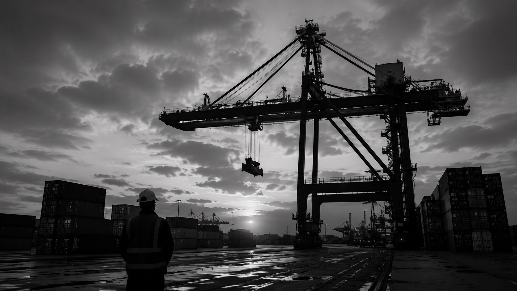 Port crane silhouette at sunset